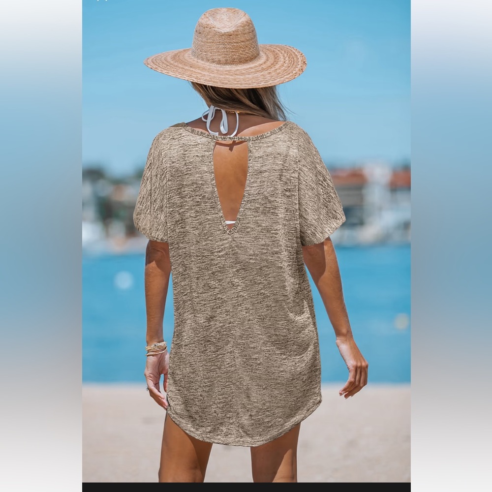 Women's Tan Swim Cover-Up Mini Dress Large